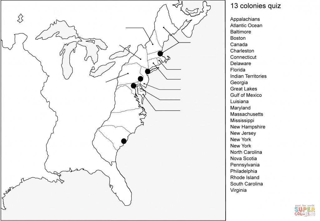13 Colonies Map Quiz Coloring Page | Free Printable Coloring Pages - Map Of The Thirteen Colonies Printable