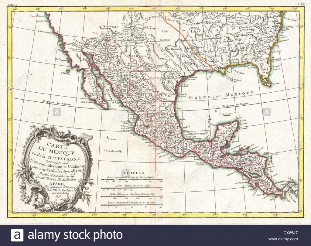 1771 Bonne Map Of Mexico (Texas), Louisiana And Florida Stock Photo - Texas Louisiana Map