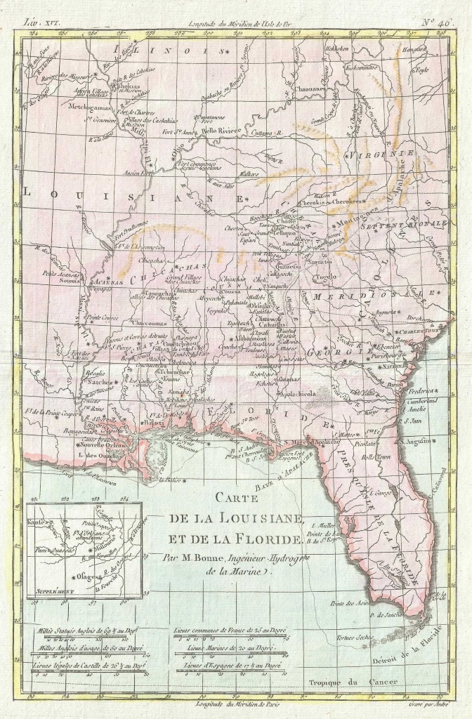 1780 Bonne And Raynal Map Of Florida, Louisiana, And The Carolinas - Florida Louisiana Map