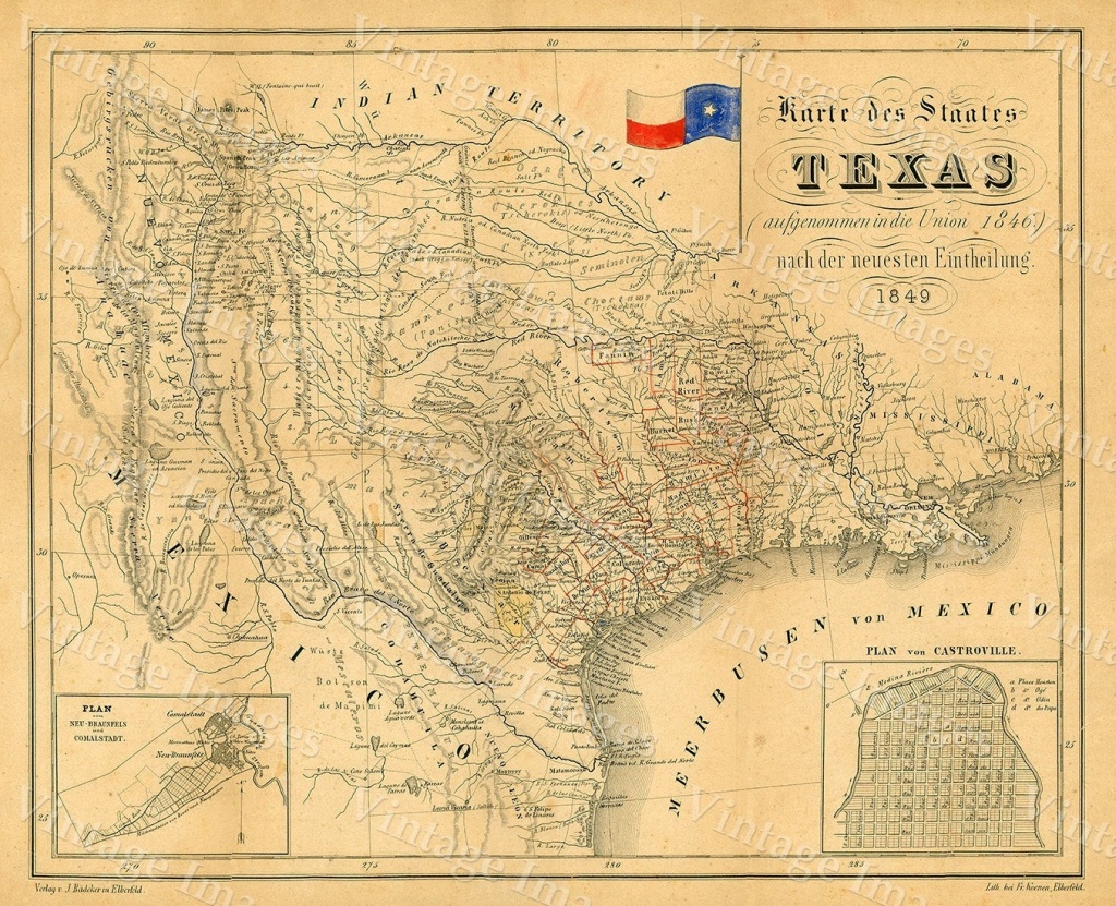 1849 Map Of Texas Old Texas Map, Texas, Map Of Texas, Vintage - Old Texas Map Wall Art