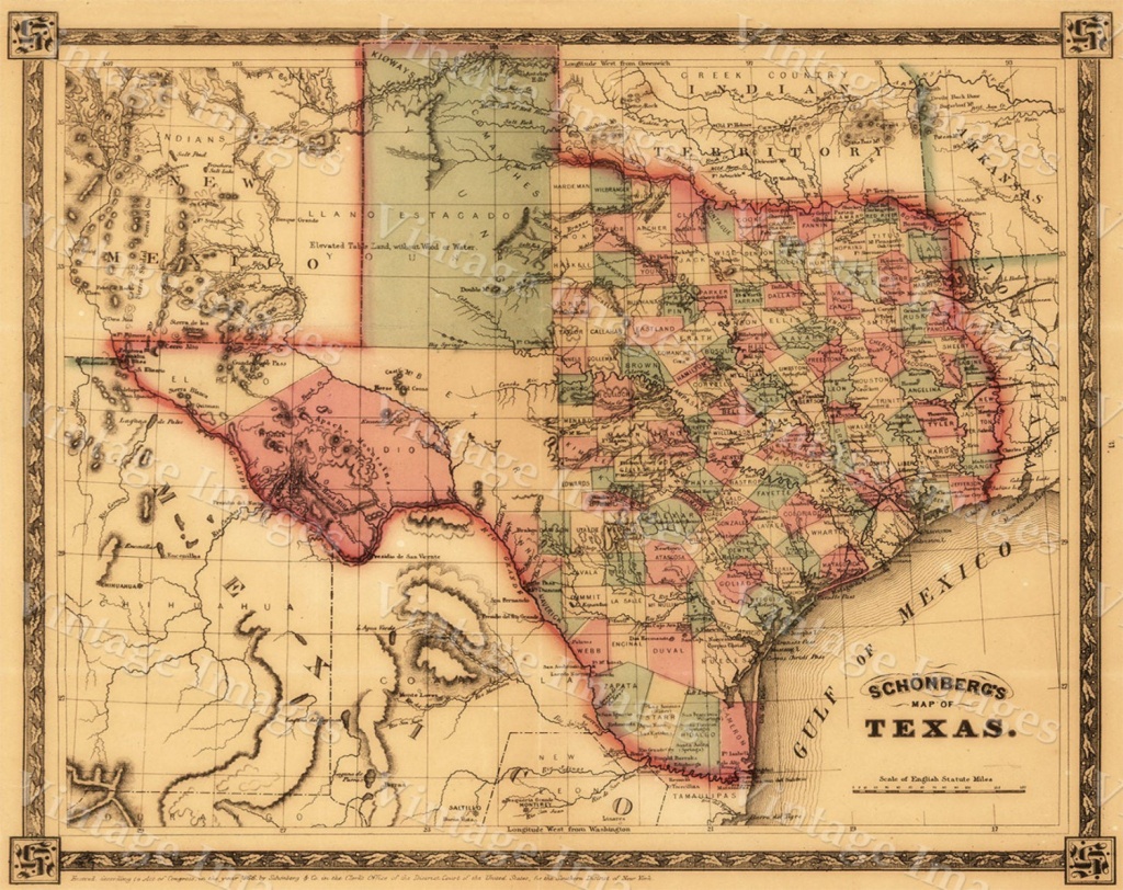 1866 Texas Map Old West Map Antique Texas Map Restoration - Vintage Texas Maps For Sale