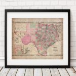 1866 Texas Map Print, Vintage Map Art, Antique Map, Wall Art, Map Of   Old Texas Map Wall Art