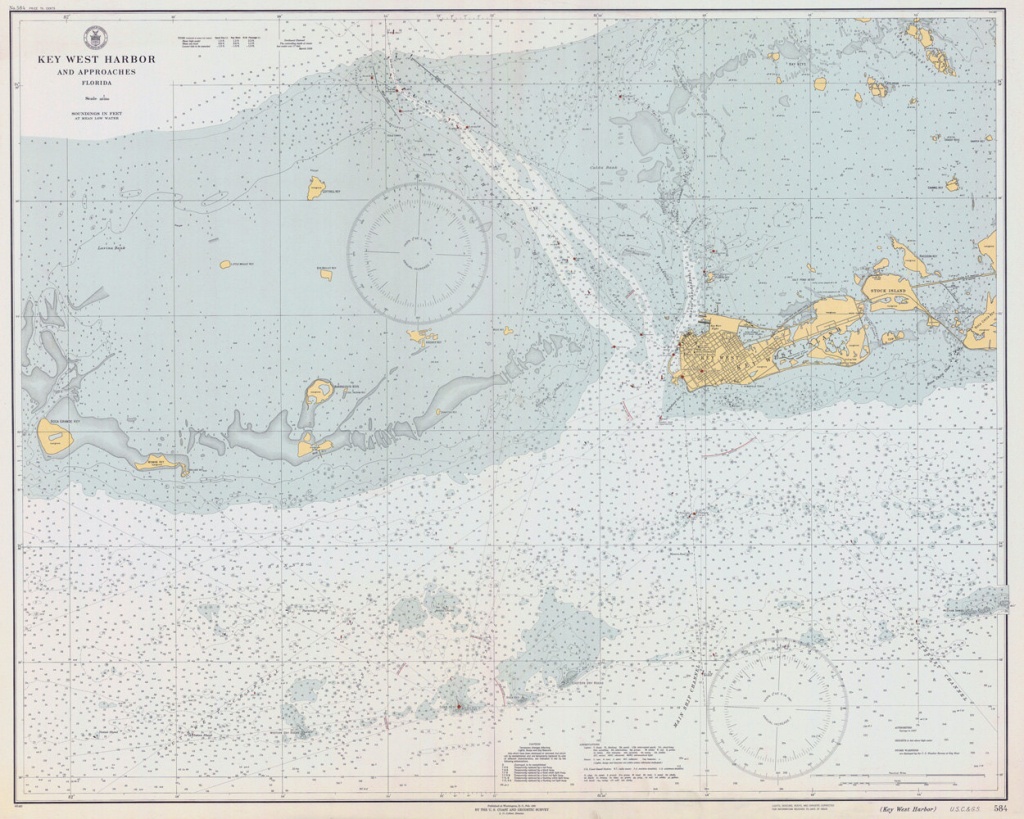 1940 Nautical Map Of Key West Harbor Florida | Etsy - Water Depth Map Florida