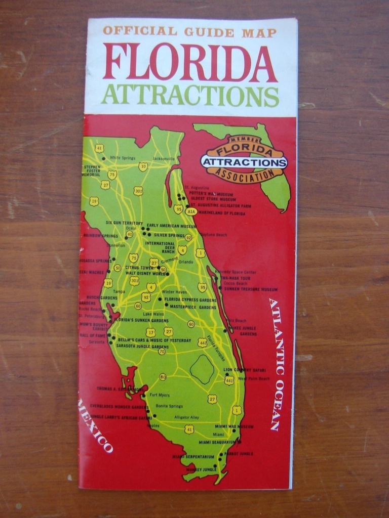 1960S Florida Attractions Official Travel Guide Map; Disney World - Lion Country Safari Florida Map