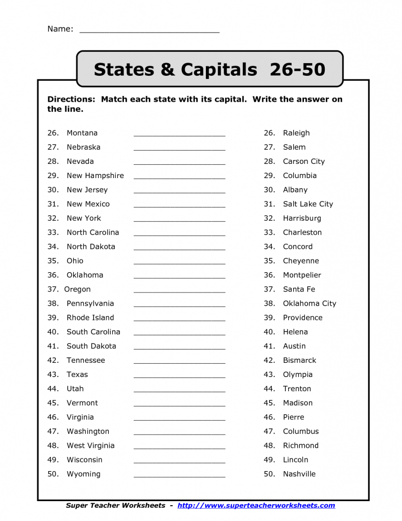 50 States Capitals List Printable | Back To School | States - United States Map With States And Capitals Printable