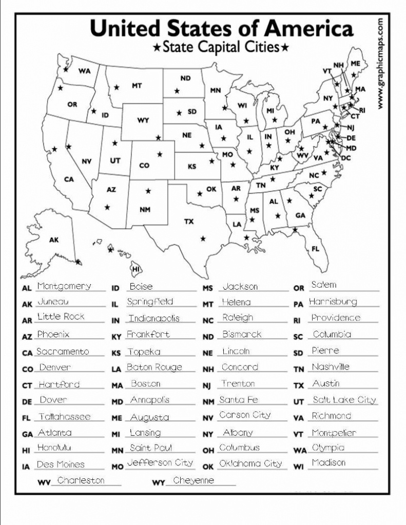 50 States Map And Capitals List | World Map - 50 States And Capitals Map Printable