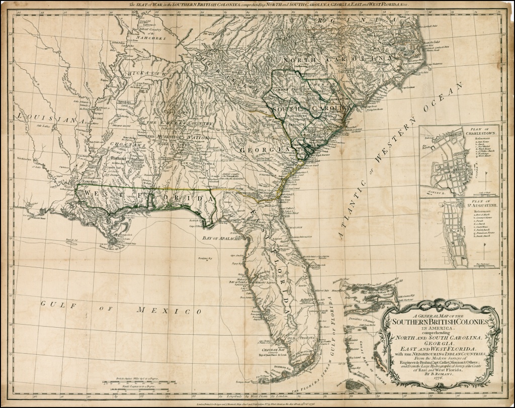 A General Map Of The Southern British Colonies In America - Old Florida Maps For Sale
