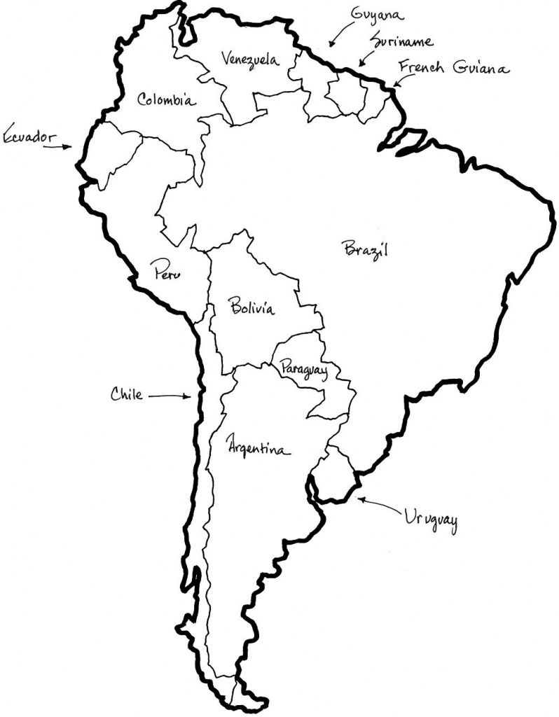 A Printable Map Of South America Labeled With The Names Each Outline - Printable Map Of Colombia