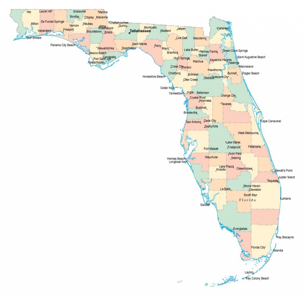 Administrative Map Of Florida State With Major Cities | Florida ...