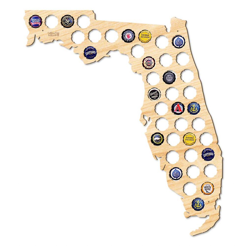 After 5 Workshop 19 In. X 17 In. Large Florida Beer Cap Map 4726 - Florida Beer Cap Map