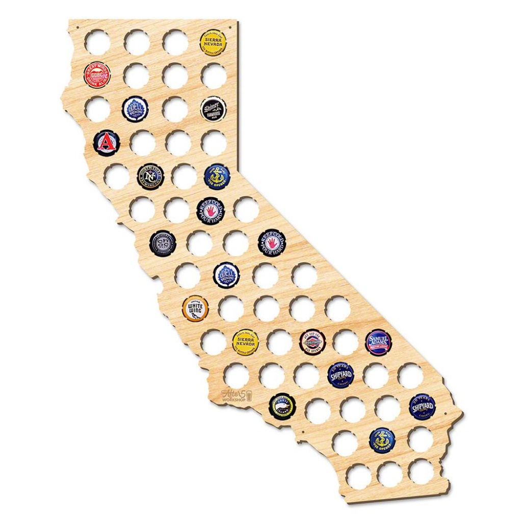After 5 Workshop 21 In. X 18 In. Large California Beer Cap Map 4719 - California Beer Cap Map