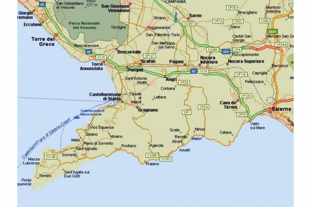 Amalfi Coast Tourist Map And Travel Information - Printable Street Map Of Sorrento Italy