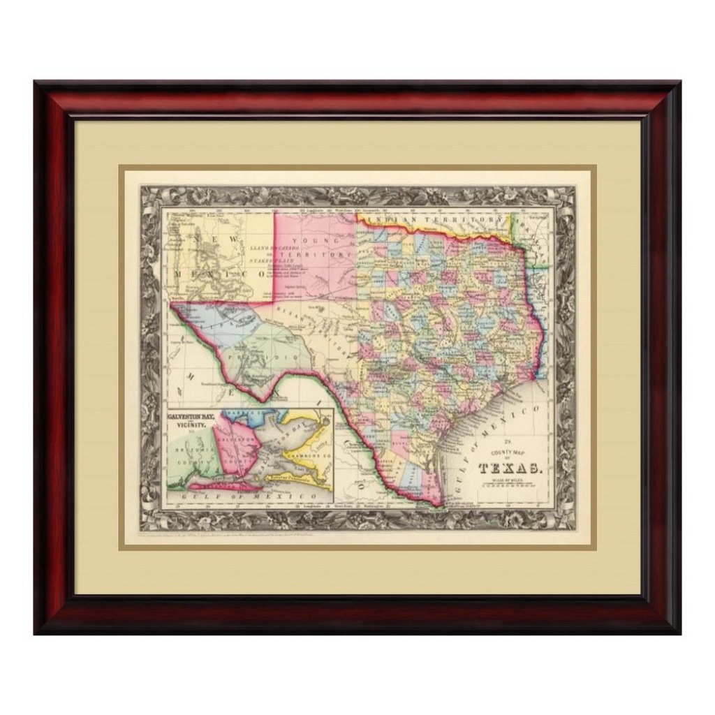 Amanti Art 26 In. H X 30 In. W &amp;quot;county Map Of Texas, 1860&amp;quot;samuel - Framed Texas Map