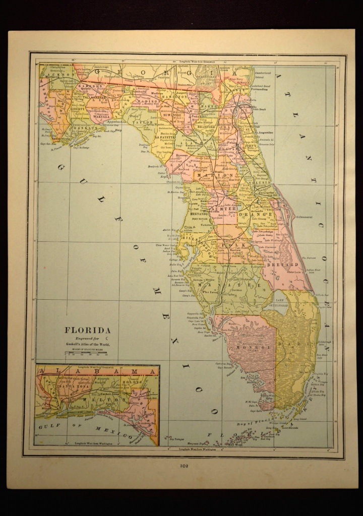 Antique Florida Map Of Florida Wall Decor Art Original Gift Idea - Florida Map Wall Decor