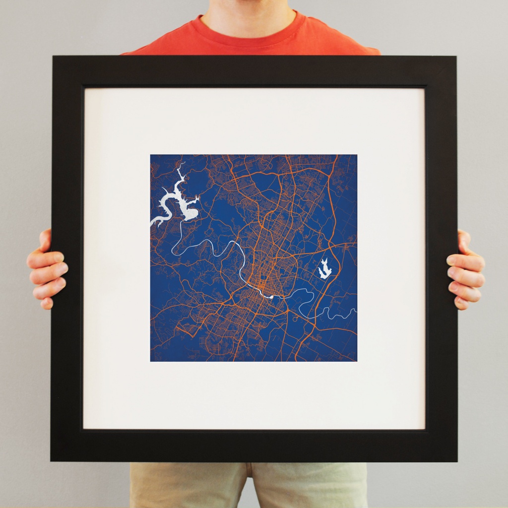 Austin, Texas Map Art - City Prints - Texas Map Framed Art