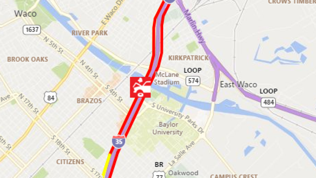 Avoid The Area: Crash On I-35 Northbound Near Brazos River Causing - I 35 Central Texas Traffic Map