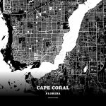 Black Map Poster Template Of Cape Coral, Florida, Usa | Hebstreits   Florida Map Poster