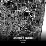 Black Map Poster Template Of Coconut Creek, Florida, Usa   Florida Map Poster