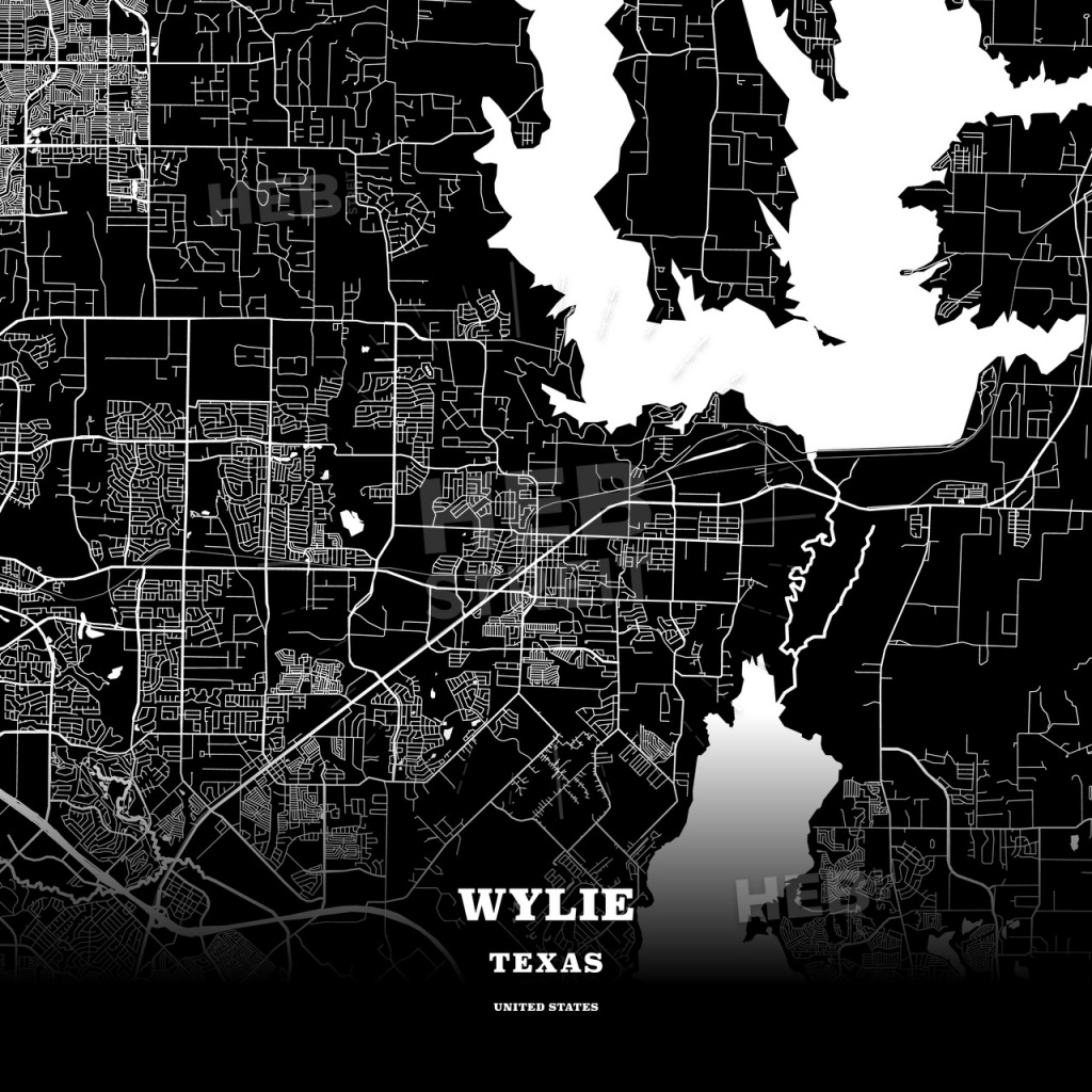 Black Map Poster Template Of Wylie, Texas, Usa | Hebstreits Sketches - Wylie Texas Map