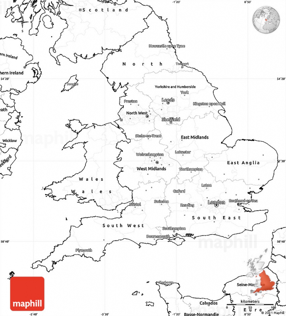 Blank Simple Map Of England - Free Printable Map Of England