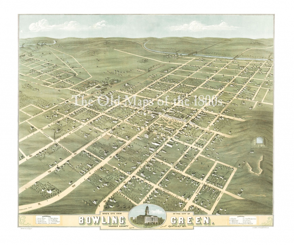 Bowling Green, Kentucky In 1871 - Bird&amp;#039;s Eye View Map, Aerial Map - Printable Map Of Bowling Green Ky