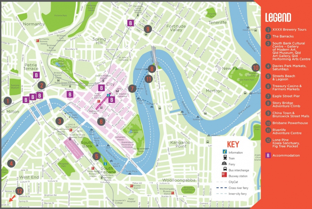 Brisbane Tourist Map - Printable Map Of Brisbane
