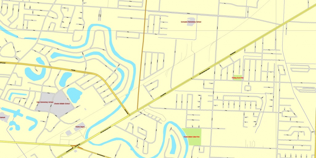 Brownsville, Texas, Us, + Matamoros, Mexico, Printable Vector Street - Map Of Brownsville Texas Area