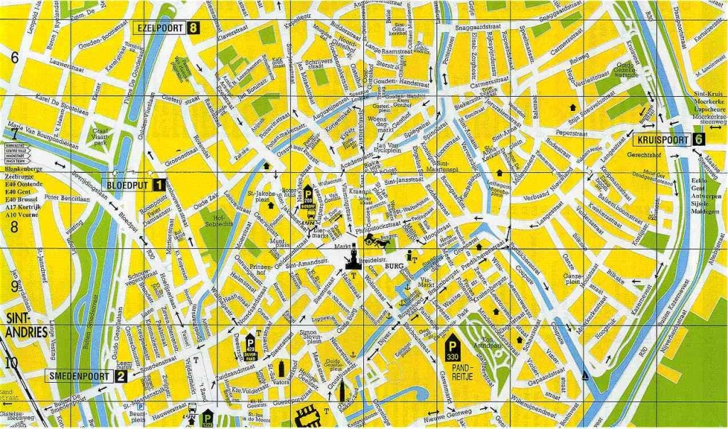 Bruges Street Map :central Part Of The City. Medieval Bruges - Printable Street Map Of Bruges