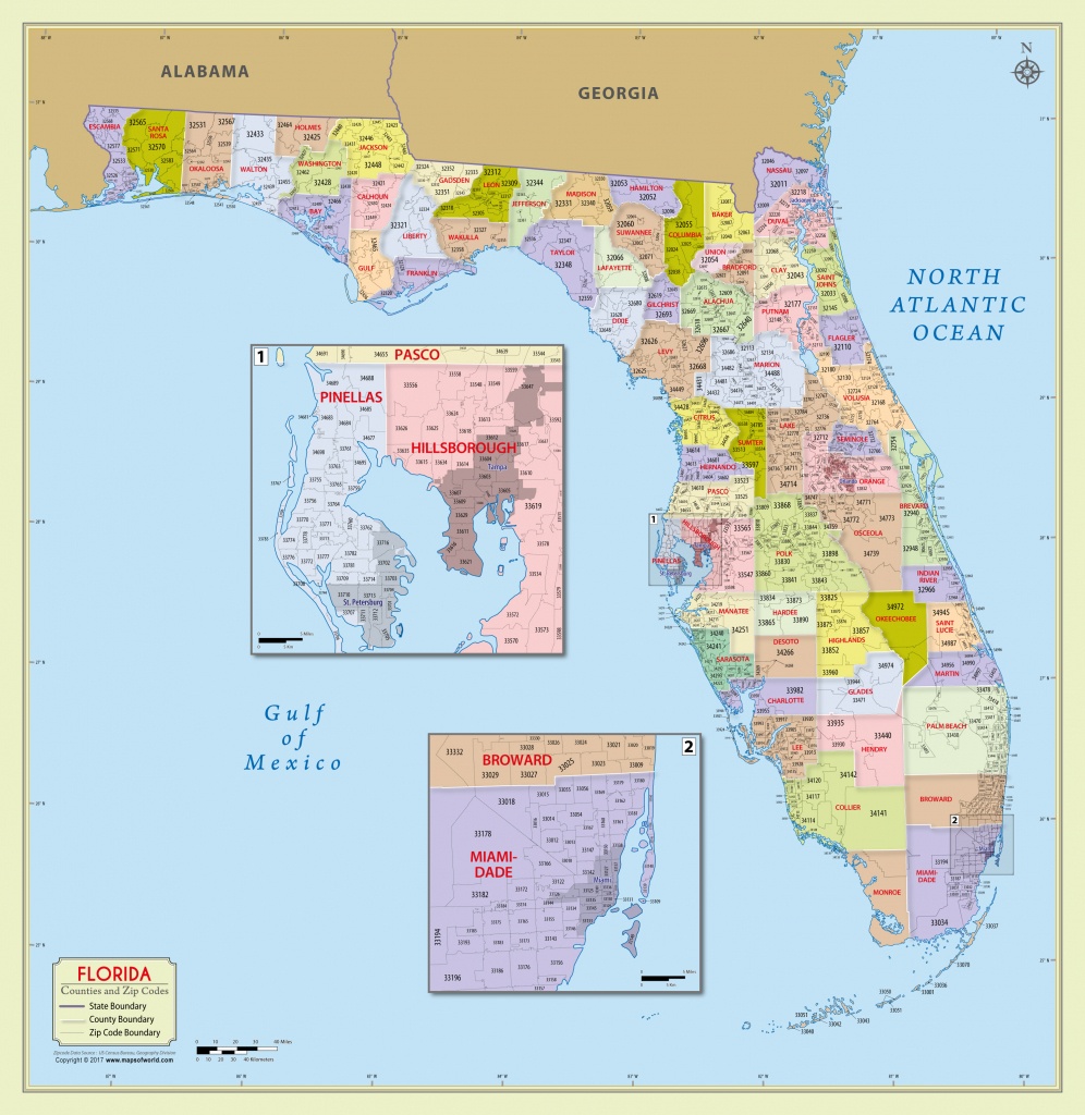 Buy Florida Zip Code With Counties Map - Florida Wall Maps For Sale