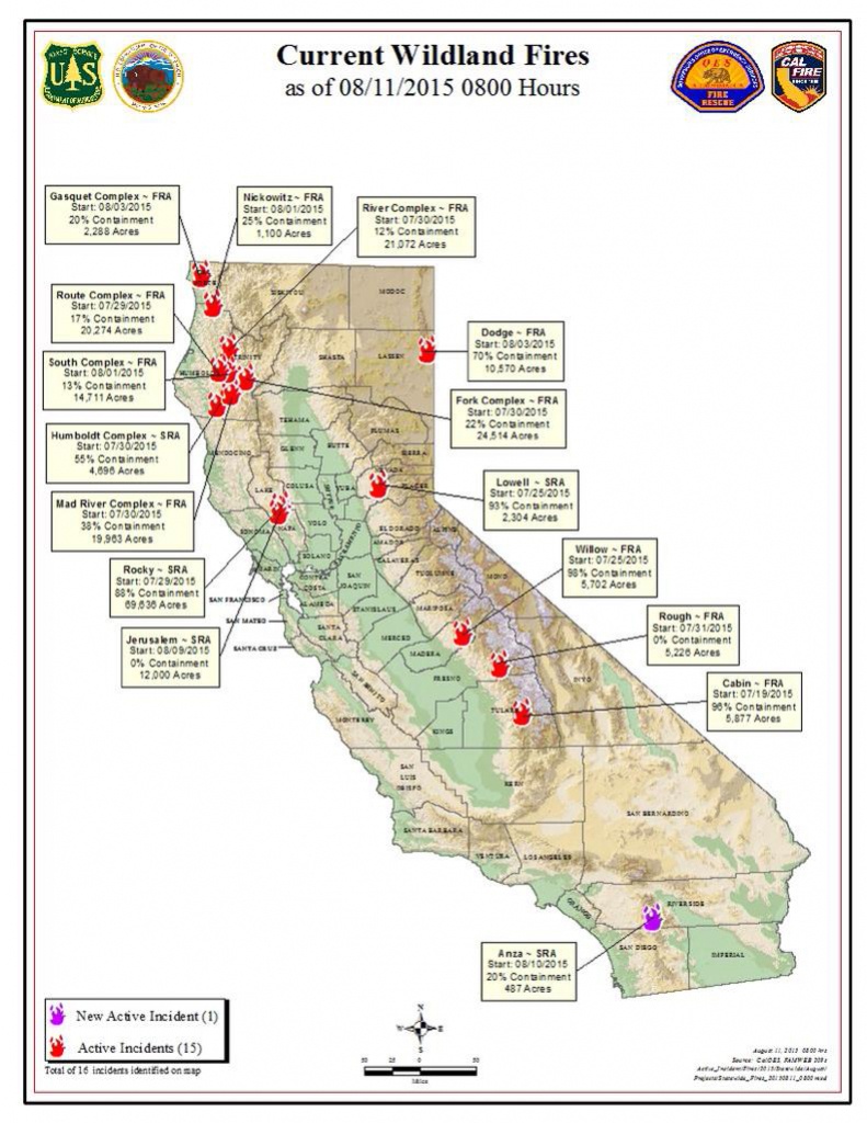 Cal Fire Tuesday Morning August 11, 2015 Report On Wildfires In - California Active Wildfire Map
