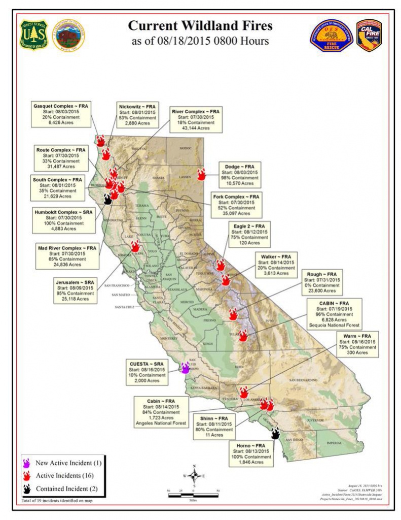 Cal Fire Tuesday Morning August 18, 2015 Report On Wildfires In - Active Fire Map For California