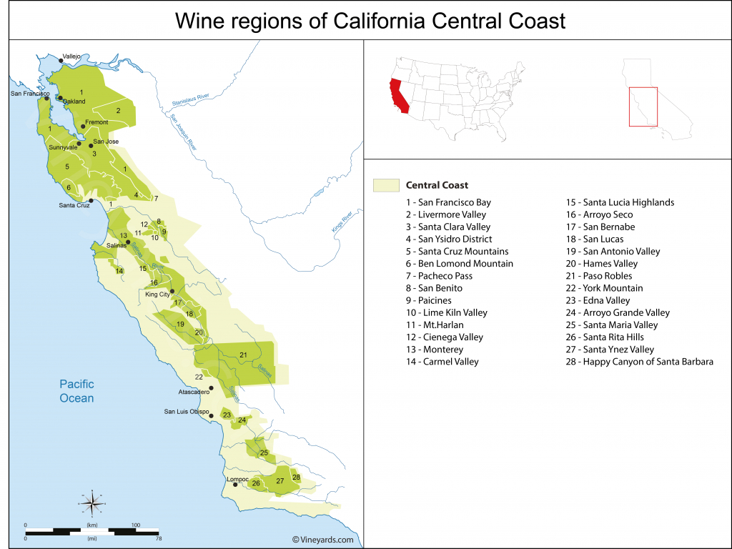 California Central Coast Map Of Vineyards Wine Regions - California Valley Map