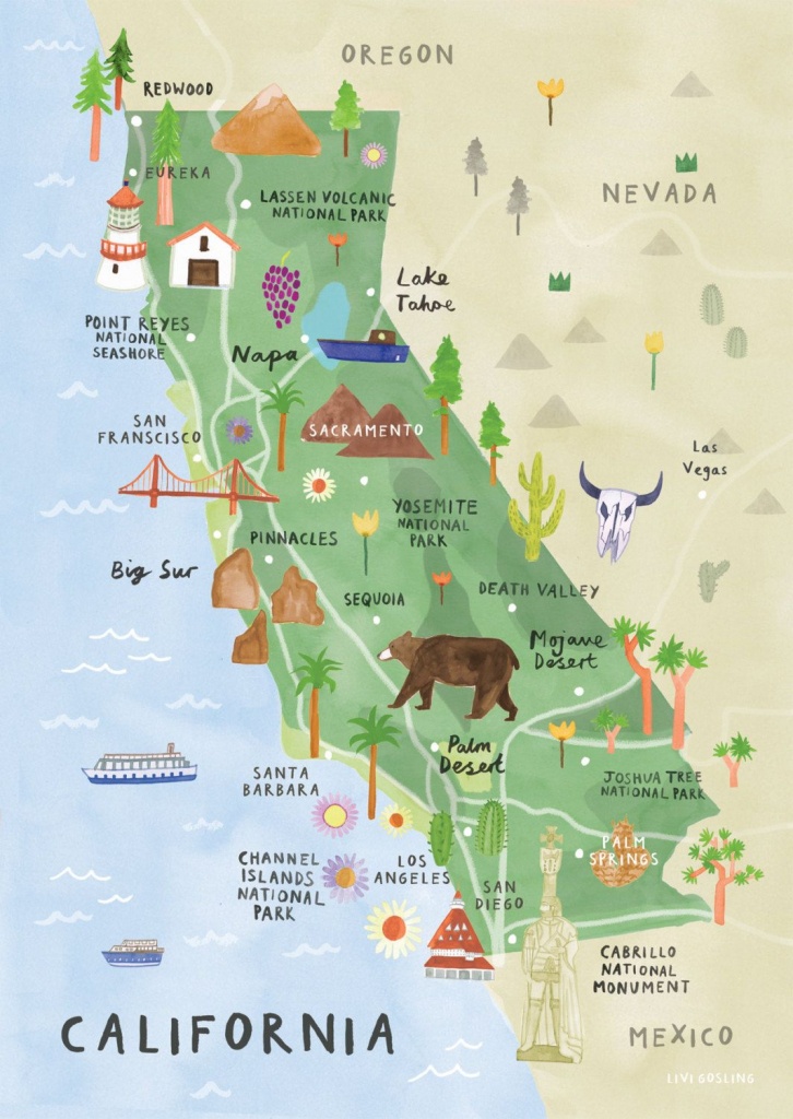 California Illustrated Map - California Print - California Map - California Travel Map