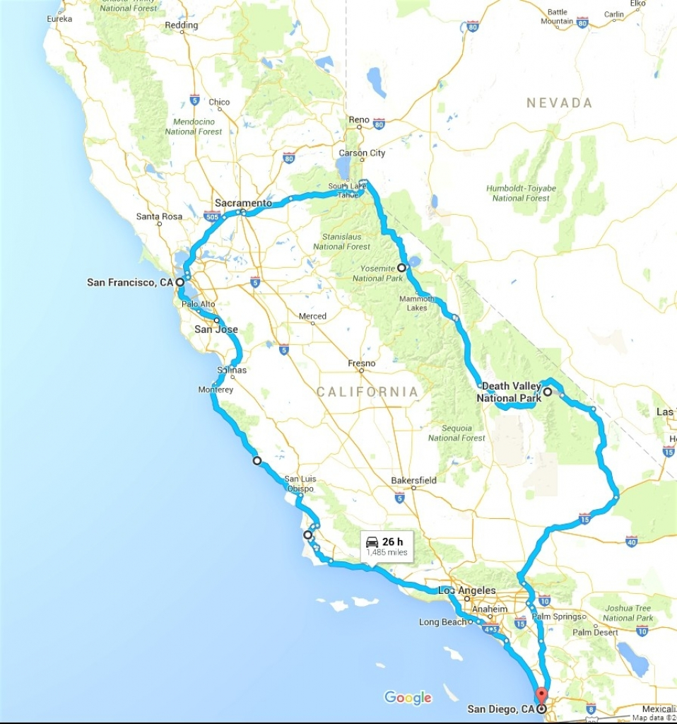 California Map For Road Trip – Map Of Usa District - California Road Trip Trip Planner Map
