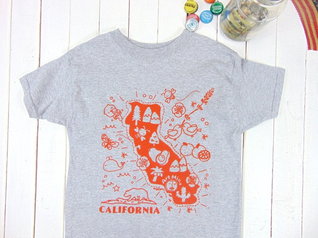 California Map Kids T-Shirt Screen Print Funny Youth Tee | Etsy - California Map T Shirt