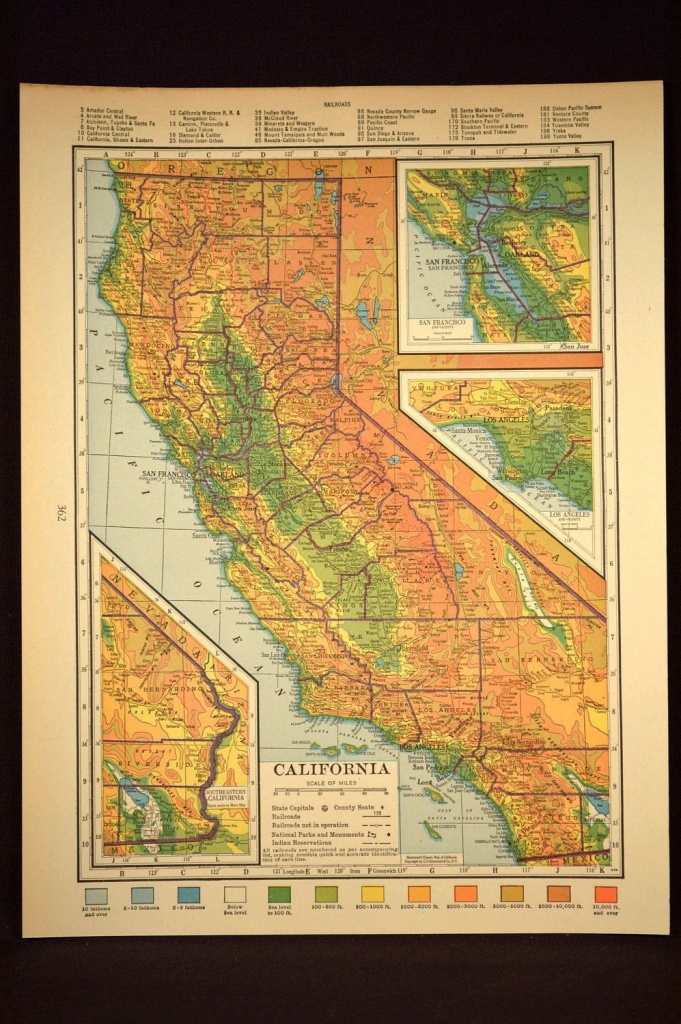 California Map Of California Topographic Map Wall Art Decor Colorful - California Map Wall Art
