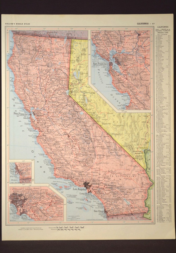 California Map Of California Wall Art Decor Vintage Old Pink 1950S - California Map Wall Art