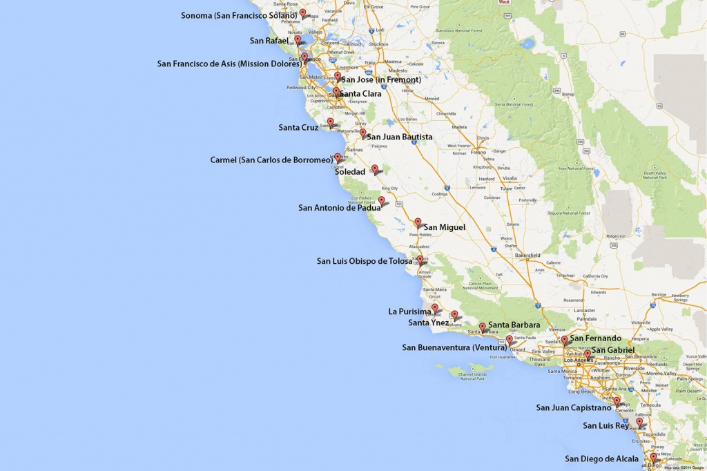 California Missions Map: Where To Find Them - Google Maps California Coast