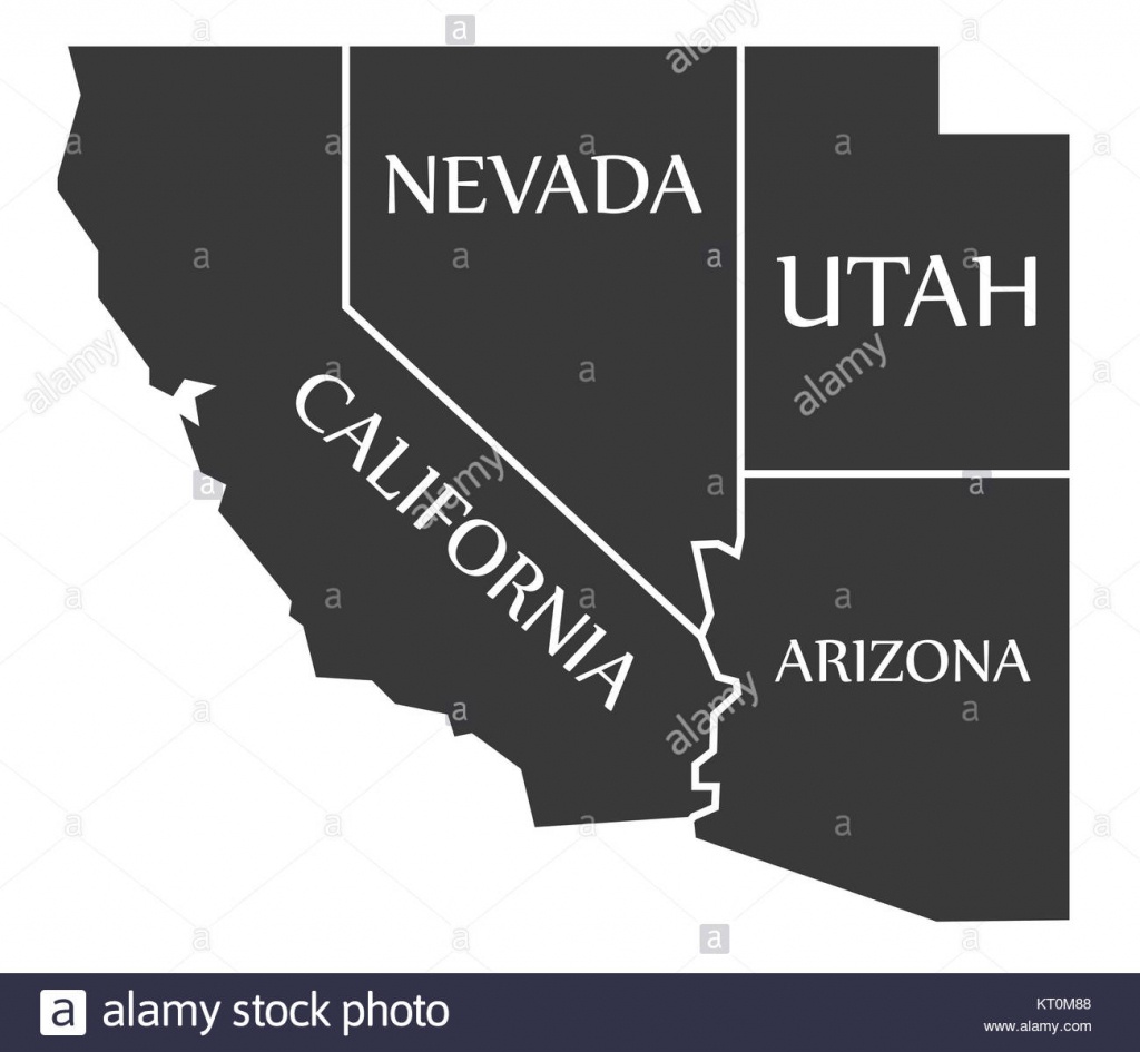 California - Nevada - Utah - Arizona Map Labelled Black Stock Photo - California Nevada Arizona Map