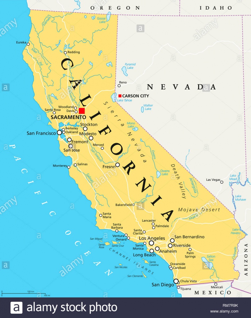 California Political Map With Capital Sacramento, Important Cities - Sacramento California Map