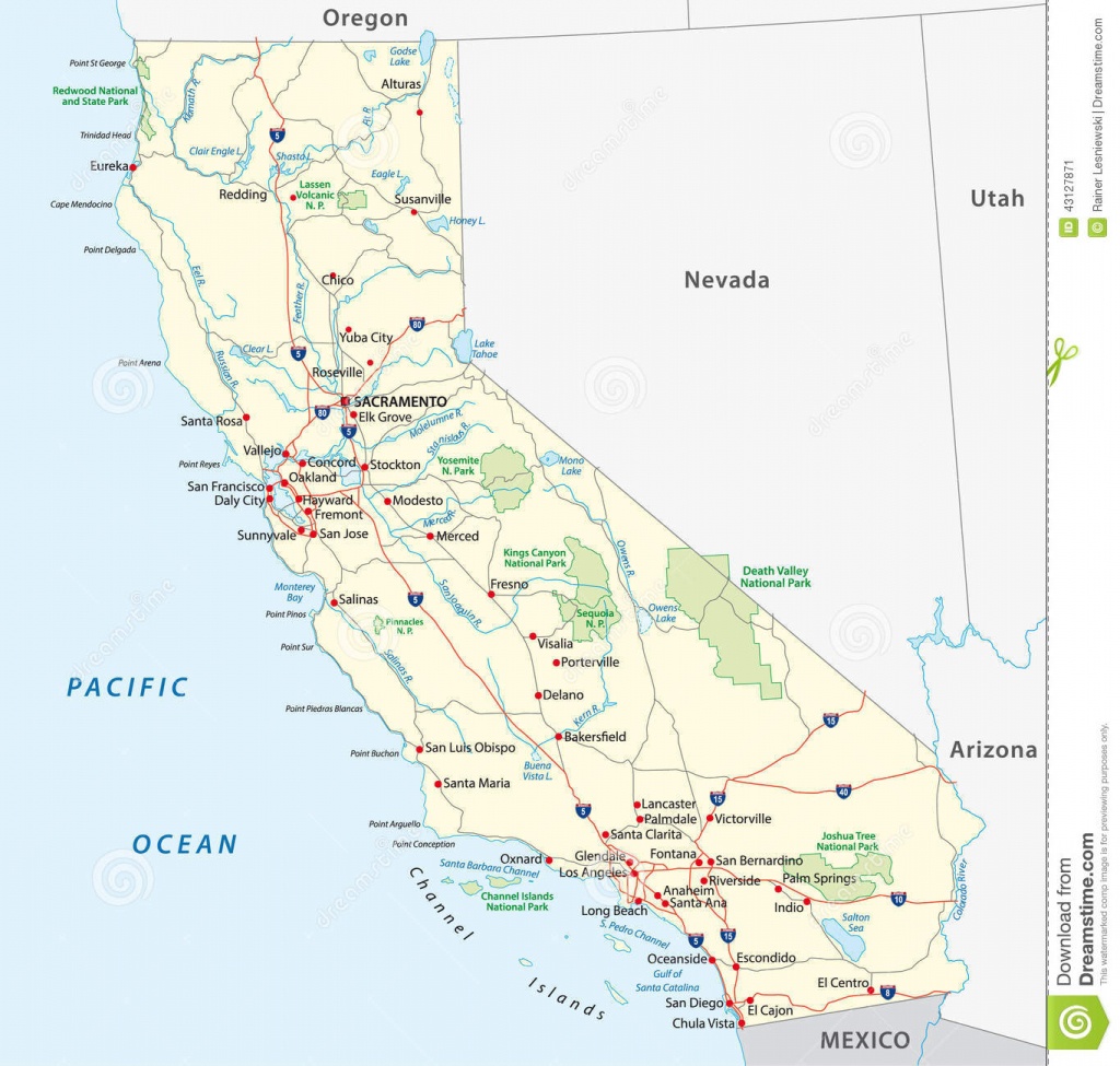 California Road Map Stock Vector. Illustration Of National - 43127871 - California National Parks Map