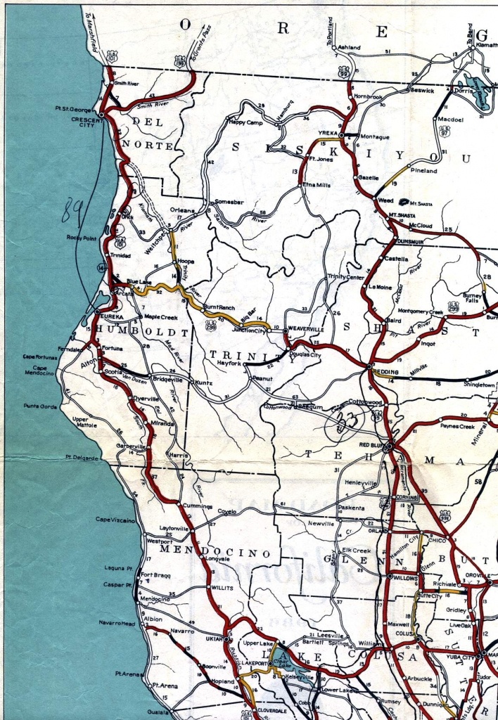 California Road Signs And Sights Gallery: Section Of 1936 Official - Northwest California Map