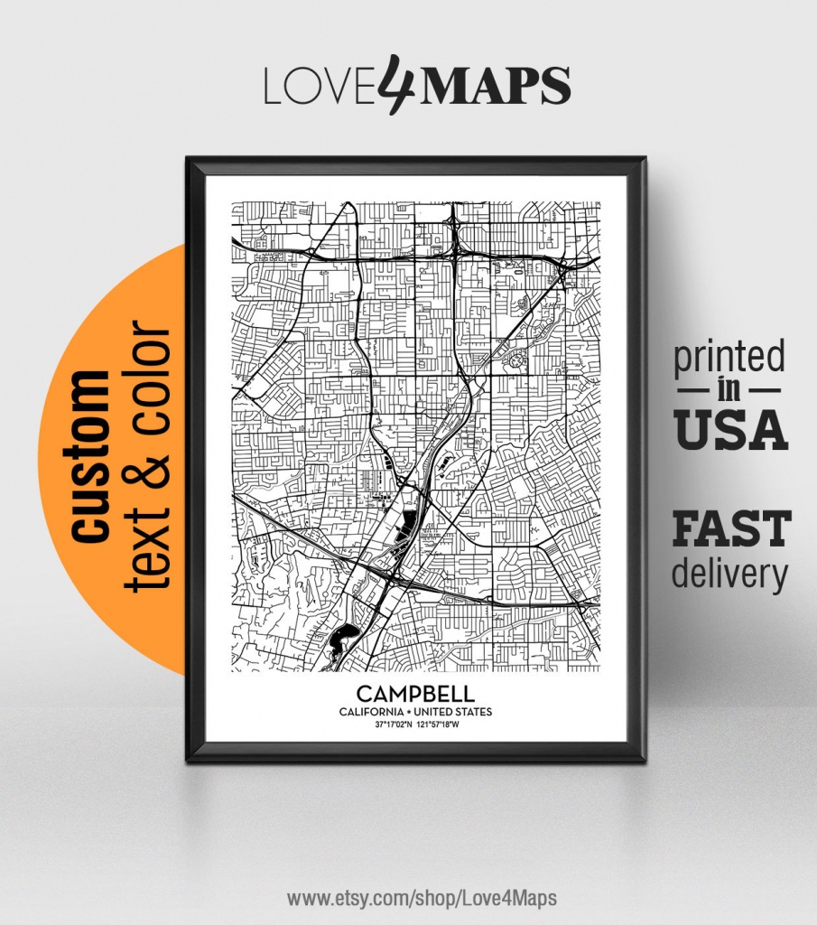 Campbell California Map, Campbell City Print, Campbell Poster, Personalized  Wedding Map Art, Gift For Couple, Custom City Map - Campbell California Map