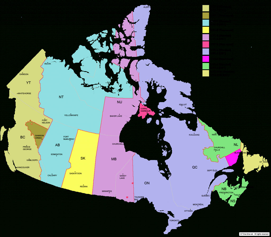 Canada Time Zone Map - With Provinces - With Cities - With Clock - Printable Usa Time Zone Map