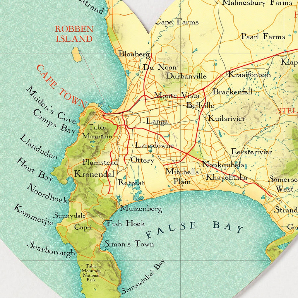 Cape Town Map Heart Printbombus Off The Peg | Notonthehighstreet - Printable Town Maps