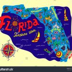 Cartoon Map Florida State Travel Attractions Stock Vector (Royalty   Florida Cartoon Map