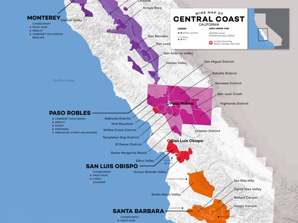 Central Coast Wine: The Varieties And Regions | Wine Folly - Map Of California Wine Appellations