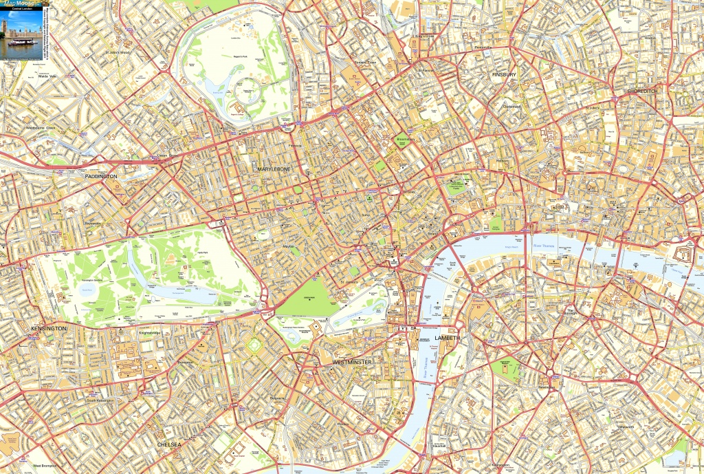 Central London Offline Sreet Map, Including Westminter, The City - Printable Street Map Of Central London