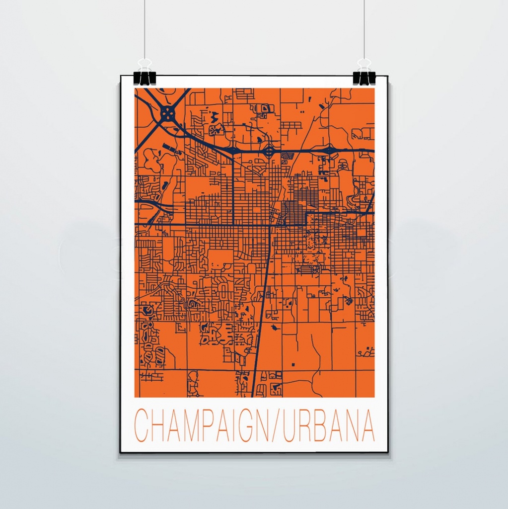 Champaign Urbana Map Print Poster Street Map Illini | Etsy - Printable Map Of Champaign Il