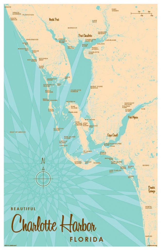 Charlotte Harbor Fl Map Art Print | Etsy - Charlotte Harbor Florida Map